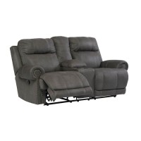 Austere Gray Double Recliner Loveseat with Console