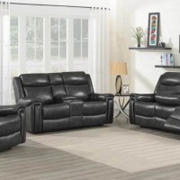 Hand-Rubbed Charcoal Leather Power Loveseats