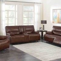 Saddle Brown Power Loveseat, Power Sofa And Power Glider Recliner