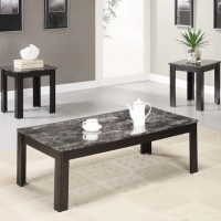 Black Black Finish Marble Looking End Table And Black Finish Marble Looking Coffee Table