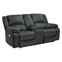 Draycoll Slate Double Recliner Power Loveseat with Console