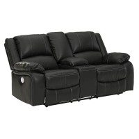 Calderwell Black Double Recliner Power Loveseat with Console