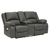 Calderwell Gray Double Recliner Power Loveseat with Console