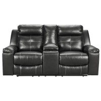 Kempten Black Double Recliner Loveseat with Console