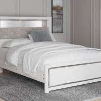 Altyra White Queen Upholstered Panel Bookcase Headboard