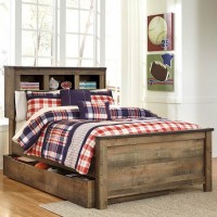Trinell Full Bookcase Headboard Bed with Twin Size Trundle/Storage