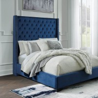 Coralayne Queen Upholstered Bed (Blue Velvet)