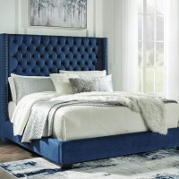 Coralayne King Upholstered Bed (Blue Velvet)