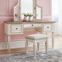 Realyn Chipped White Vanity/Mirror/Stool (Includes 3)