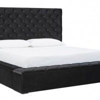 Lindenfield Silver Queen Fabric Storage Bed (Black Velvet)