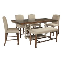 Lettner Gray/Brown Cntr Height Table And (4) 24 Stools,Bench