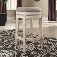 Realyn Chipped White Upholstered Swivel Stool (Includes 1)
