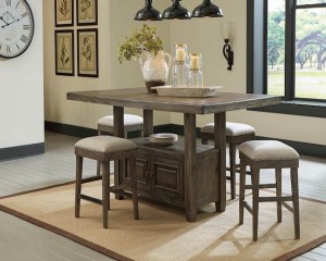 Wyndahl Rustic Brown Table And (4) Backless Stools